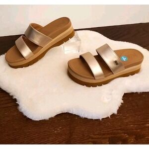 REEF Cloud Banded Horizon 2.5 Slide Sandals Womens 9 Metallic Gold Comfort Chic